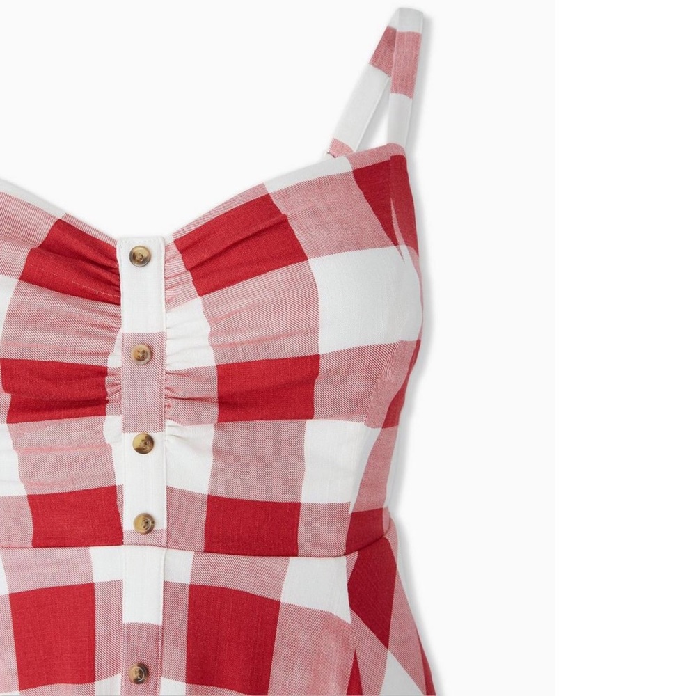 Torrid Red & White Gingham Retro Woven Button-Front Midi Swing Dress 2X 18 20 - Picture 8 of 15